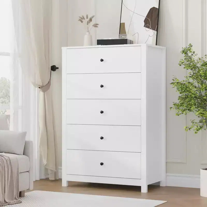 45H 5-Drawer Wood Dresser, Modern Chest of Drawers with Deep Storage, Tall Wooden Organizer for Bedroom, Living Room & Entryway