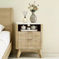 Compact 18 Modern Nightstand with Faux Marble Top, Curved Edge Side Table with 2 Drawers and Open Storage for Bedroom or Living Room