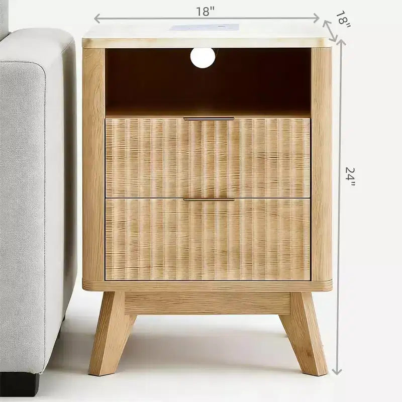 Compact 18 Modern Nightstand with Faux Marble Top, Curved Edge Side Table with 2 Drawers and Open Storage for Bedroom or Living Room