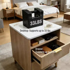 Compact 18 Modern Nightstand with Faux Marble Top, Curved Edge Side Table with 2 Drawers and Open Storage for Bedroom or Living Room