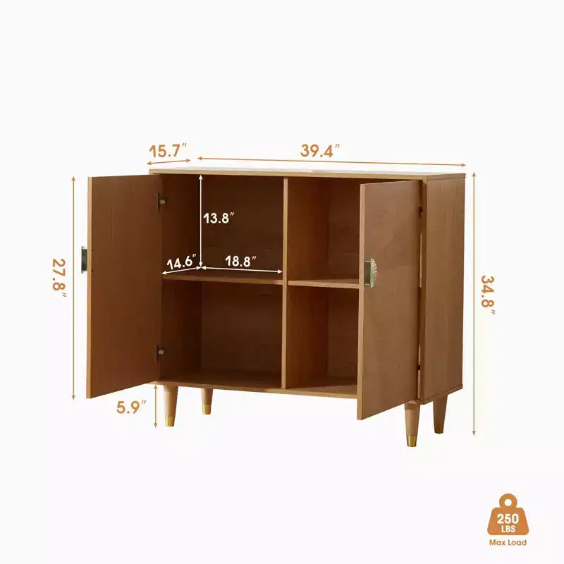 JVNOXK 39.4-inch Vintage Wooden Sideboard with Storage, Decorative Door Design, Double-Door Storage Sideboard, Living Room Style - Wood