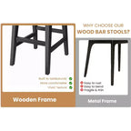 Bar Stools Set, 26.2H Modern Upholstered Kitchen Stools with Low Back, Footrest, Wood Legs, Counter Height Design for Kitchen Counter, Dining Room