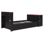 Luxystar Modern Wooden Daybed With Computer Desk, Trundle And Lighted Headboard