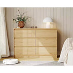 Acekool Bedroom 6 Drawer 47 Inch Wood Dresser Chest of Drawers Storage Organizer Cabinet Natural Oak Finish