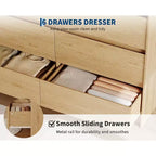 Acekool Bedroom 6 Drawer 47 Inch Wood Dresser Chest of Drawers Storage Organizer Cabinet Natural Oak Finish