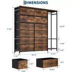 16-Drawer Clothes Rack with 2 Shelves, Tall Freestanding Closet Organizer, Heavy Duty Wardrobe Garment Rack for Bedroom Storage & Organization