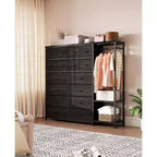 16-Drawer Clothes Rack with 2 Shelves, Tall Freestanding Closet Organizer, Heavy Duty Wardrobe Garment Rack for Bedroom Storage & Organization