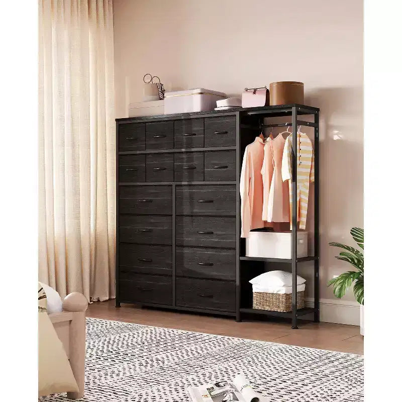 16-Drawer Clothes Rack with 2 Shelves, Tall Freestanding Closet Organizer, Heavy Duty Wardrobe Garment Rack for Bedroom Storage & Organization