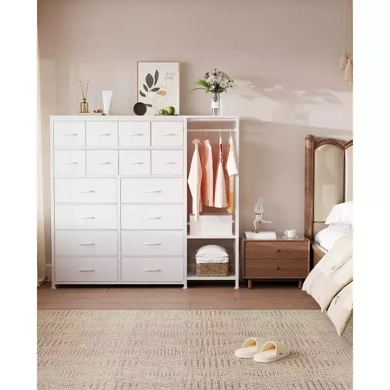 16-Drawer Clothes Rack with 2 Shelves, Tall Freestanding Closet Organizer, Heavy Duty Wardrobe Garment Rack for Bedroom Storage & Organization