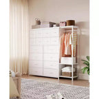16-Drawer Clothes Rack with 2 Shelves, Tall Freestanding Closet Organizer, Heavy Duty Wardrobe Garment Rack for Bedroom Storage & Organization