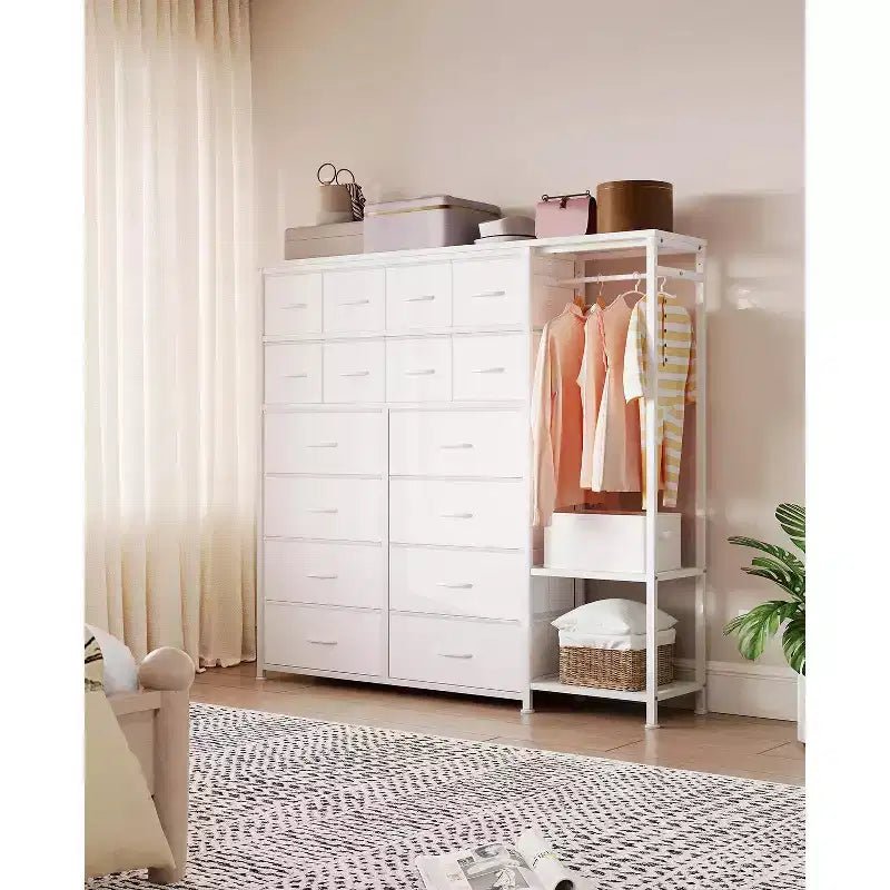 16-Drawer Clothes Rack with 2 Shelves, Tall Freestanding Closet Organizer, Heavy Duty Wardrobe Garment Rack for Bedroom Storage & Organization
