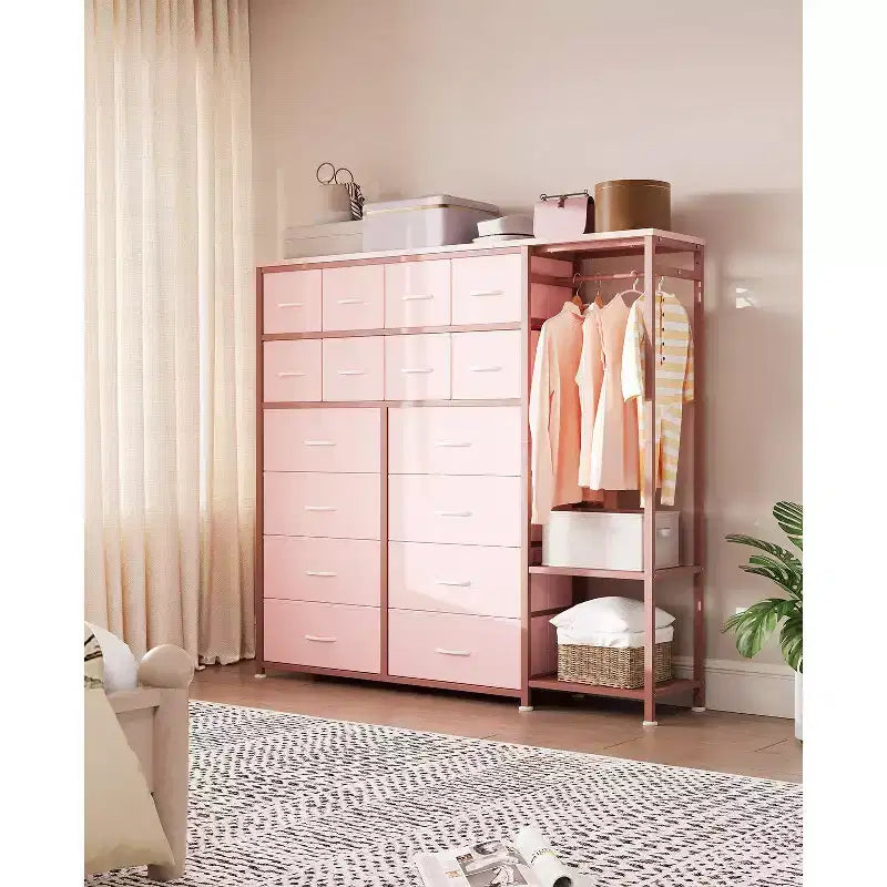 16-Drawer Clothes Rack with 2 Shelves, Tall Freestanding Closet Organizer, Heavy Duty Wardrobe Garment Rack for Bedroom Storage & Organization