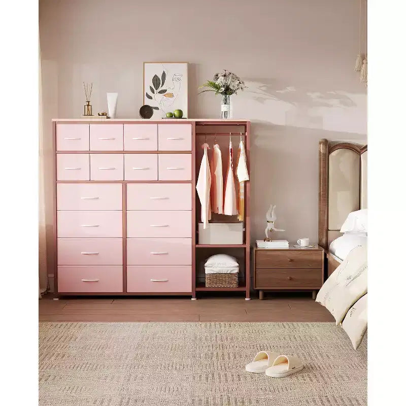 16-Drawer Clothes Rack with 2 Shelves, Tall Freestanding Closet Organizer, Heavy Duty Wardrobe Garment Rack for Bedroom Storage & Organization