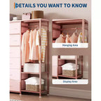 16-Drawer Clothes Rack with 2 Shelves, Tall Freestanding Closet Organizer, Heavy Duty Wardrobe Garment Rack for Bedroom Storage & Organization