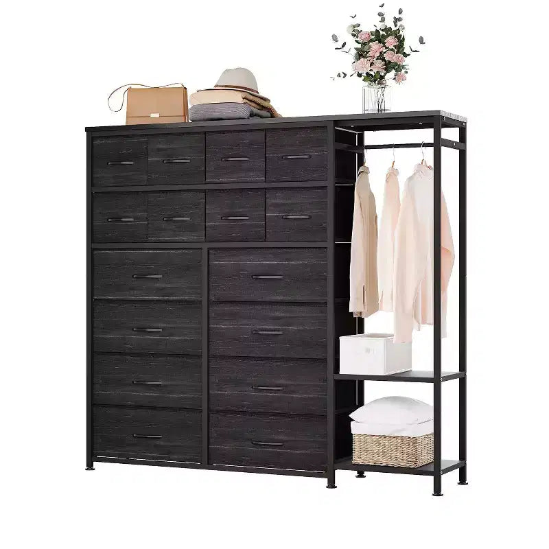16-Drawer Clothes Rack with 2 Shelves, Tall Freestanding Closet Organizer, Heavy Duty Wardrobe Garment Rack for Bedroom Storage & Organization