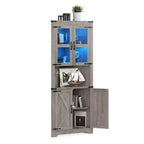 Farmhouse Corner Storage Cabinet Lighted Tall Space-Saving with Adjustable Shelves Glass Door Entryway Display Unit Living Room Kitchen