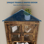 Farmhouse Corner Storage Cabinet Lighted Tall Space-Saving with Adjustable Shelves Glass Door Entryway Display Unit Living Room Kitchen