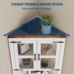 Farmhouse Corner Storage Cabinet Lighted Tall Space-Saving with Adjustable Shelves Glass Door Entryway Display Unit Living Room Kitchen