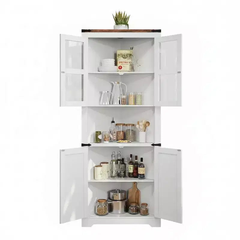 Farmhouse Corner Storage Cabinet Lighted Tall Space-Saving with Adjustable Shelves Glass Door Entryway Display Unit Living Room Kitchen