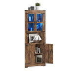 Farmhouse Corner Storage Cabinet Lighted Tall Space-Saving with Adjustable Shelves Glass Door Entryway Display Unit Living Room Kitchen
