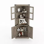 Farmhouse Corner Storage Cabinet Lighted Tall Space-Saving with Adjustable Shelves Glass Door Entryway Display Unit Living Room Kitchen