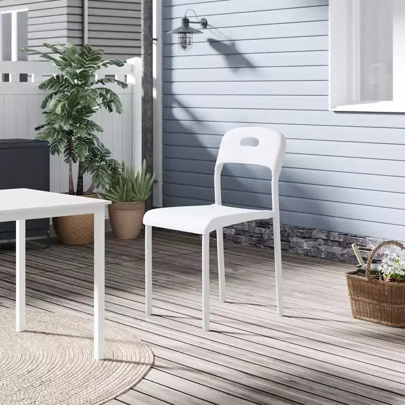 Dining Chairs, Stackable Kitchen Chairs, Plastic Dining Room Chair with Metal Legs, Waterproof & Stain-Resistant, for Indoor and Outdoor, White