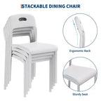 Dining Chairs, Stackable Kitchen Chairs, Plastic Dining Room Chair with Metal Legs, Waterproof & Stain-Resistant, for Indoor and Outdoor, White