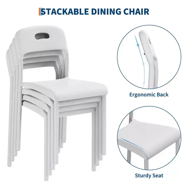 Dining Chairs, Stackable Kitchen Chairs, Plastic Dining Room Chair with Metal Legs, Waterproof & Stain-Resistant, for Indoor and Outdoor, White
