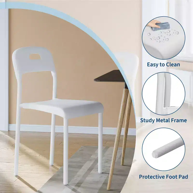 Dining Chairs, Stackable Kitchen Chairs, Plastic Dining Room Chair with Metal Legs, Waterproof & Stain-Resistant, for Indoor and Outdoor, White
