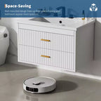 Floating Bathroom Vanity 24/30 Inch with Sink Combo Wall Mounted Cabinet 2 Drawers for Bathroom Storage