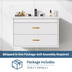 Floating Bathroom Vanity 24/30 Inch with Sink Combo Wall Mounted Cabinet 2 Drawers for Bathroom Storage