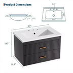 Floating Bathroom Vanity 24/30 Inch with Sink Combo Wall Mounted Cabinet 2 Drawers for Bathroom Storage