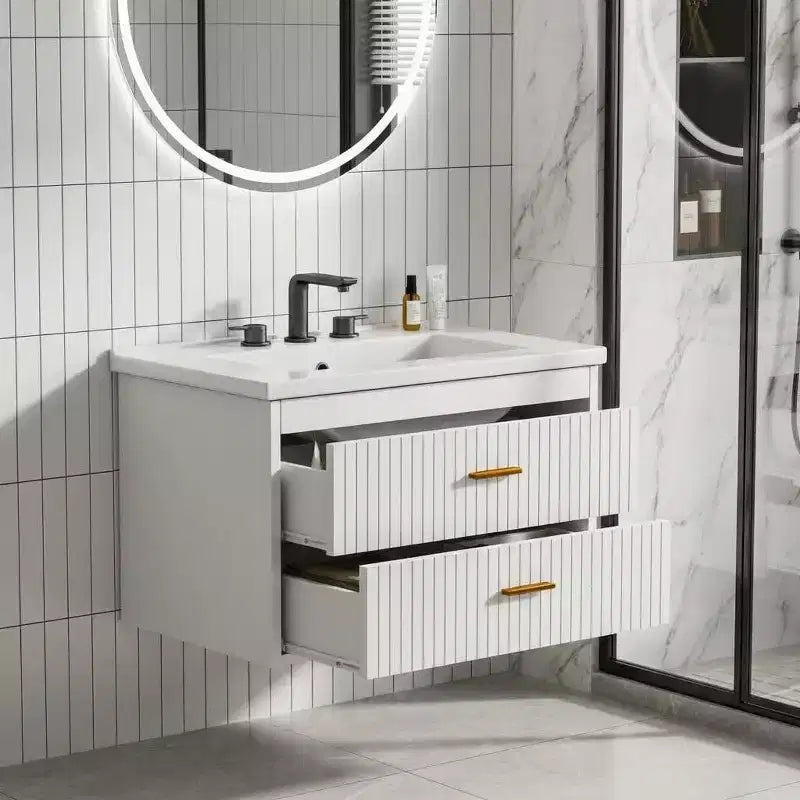 Floating Bathroom Vanity 24/30 Inch with Sink Combo Wall Mounted Cabinet 2 Drawers for Bathroom Storage
