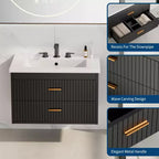 Floating Bathroom Vanity 24/30 Inch with Sink Combo Wall Mounted Cabinet 2 Drawers for Bathroom Storage