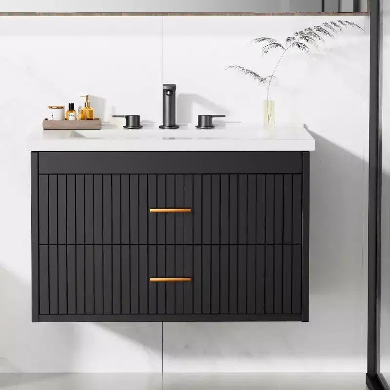 Floating Bathroom Vanity 24/30 Inch with Sink Combo Wall Mounted Cabinet 2 Drawers for Bathroom Storage