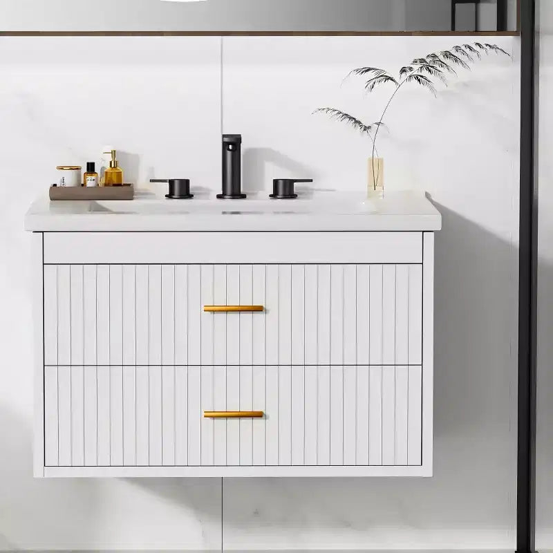 Floating Bathroom Vanity 24/30 Inch with Sink Combo Wall Mounted Cabinet 2 Drawers for Bathroom Storage