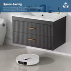 Floating Bathroom Vanity 24/30 Inch with Sink Combo Wall Mounted Cabinet 2 Drawers for Bathroom Storage