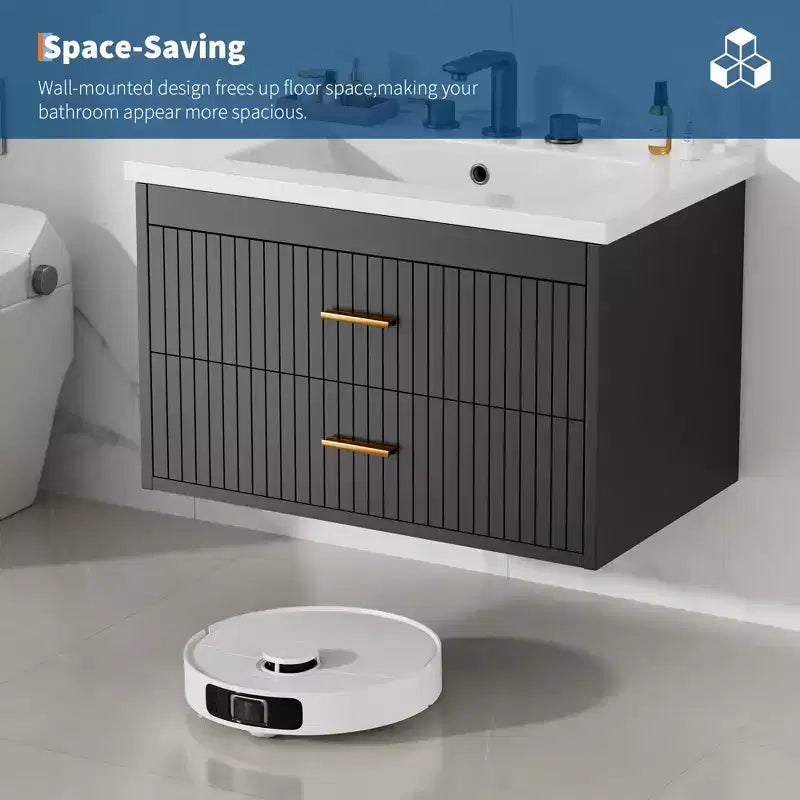 Floating Bathroom Vanity 24/30 Inch with Sink Combo Wall Mounted Cabinet 2 Drawers for Bathroom Storage