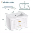 Floating Bathroom Vanity 24/30 Inch with Sink Combo Wall Mounted Cabinet 2 Drawers for Bathroom Storage