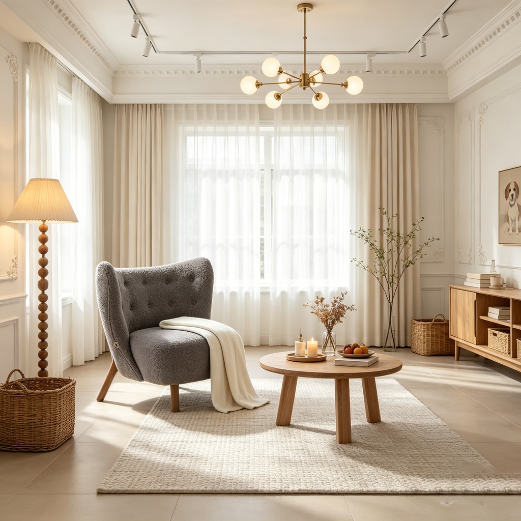 Fauteuil d'appoint avec dossier incurvé et pieds en bois de bouleau