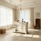 Îlot de cuisine en bois Euro avec armoire de rangement, 2 tiroirs et 3 étagères ouvertes