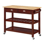 Breighton Home American Heritage 3 Tier Butcher Block Kitchen Cart with Drawers Mahogany