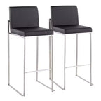 Set of 2 Fuji High Back Stainless Steel/Faux Leather Barstools - LumiSource
