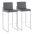 Set of 2 Fuji High Back Stainless Steel/Faux Leather Barstools - LumiSource